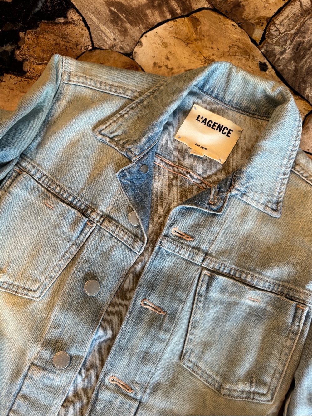 L'AGENCE Light Blue Distressed Denim Jacket - Picture 2 of 5